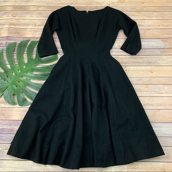Vintage Dresses & Skirts - vintage black fit and flare dress with pockets
